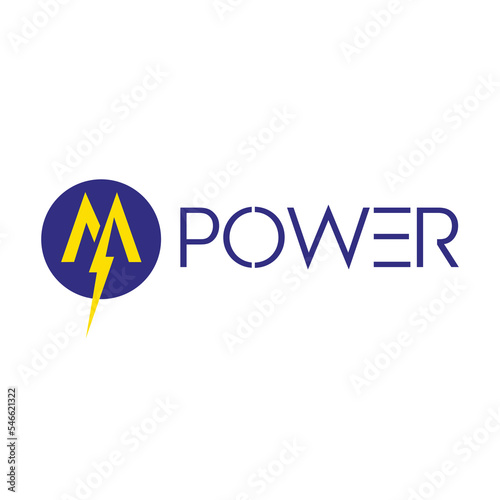 M power vector logo sample, letter M logo with thunder power 