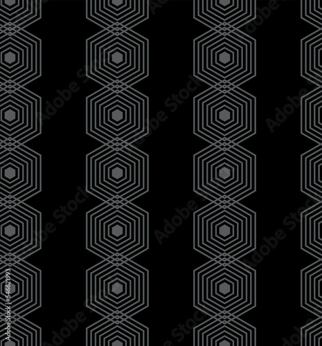 Vector illustration. The texture of the contour hexagon.  Grey, black and white geometric seamless pattern. Mosaic abstract background. Hexagonal repeating geometric polygon texture.