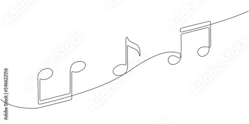 Musical notes on white background.Continuous line drawing.Vector illustration.