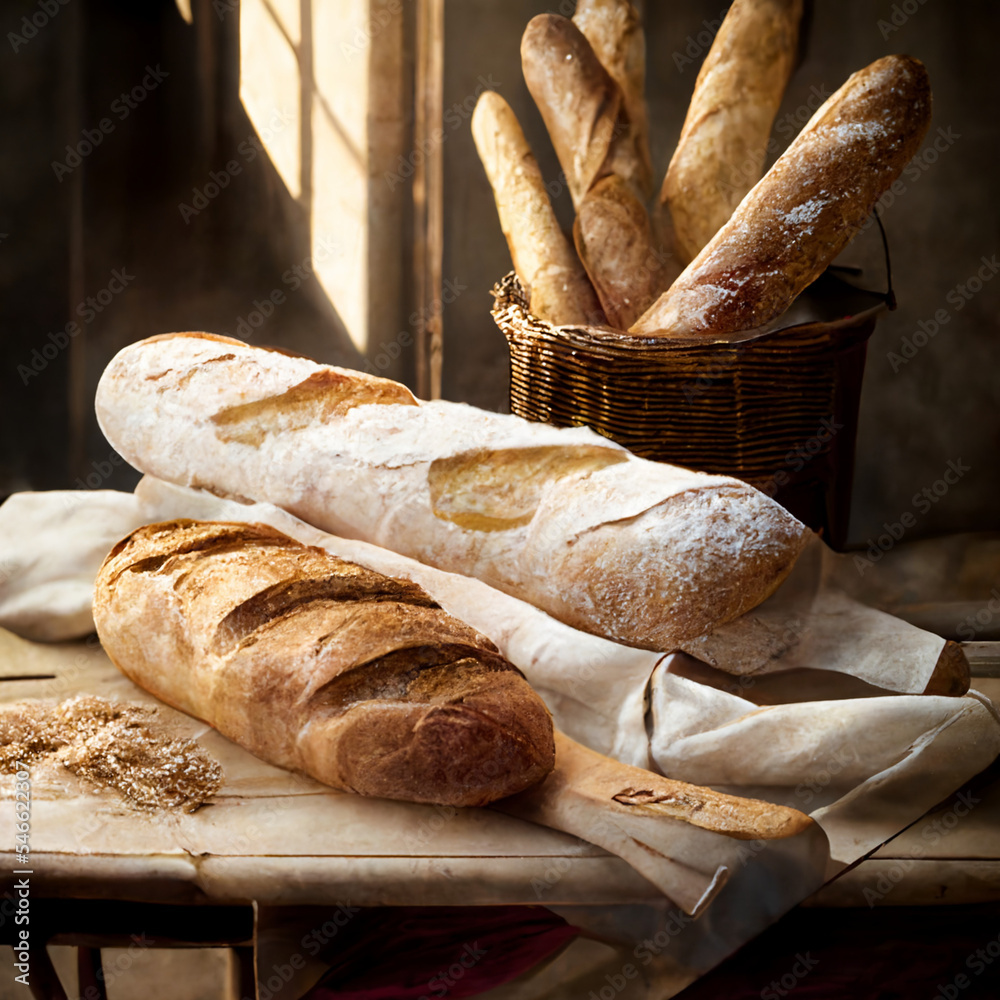 loaf of bread on wooden table, gen art