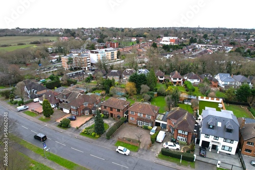 Chigwell Essex UK drone aerial view High street and residential roads photo