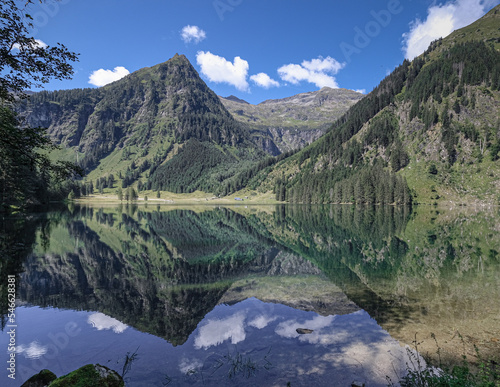 Schwarzensee mountain lake in Solktaler Nature Park, Kleinsolker Obertal, the largest lake in the Niedere Tauren, Scladming, Styria, Austria