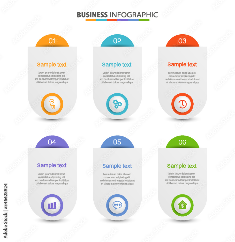 Business vector infographic design template with icons and 6 options or ...