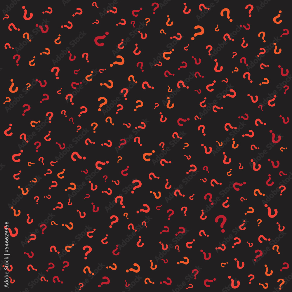 Colored background with question marks.
