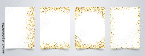 Banners with golden shiny confetti on white. Vector flyer design templates for wedding, invitation cards, business brochure design, certificates.