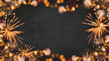 HAPPY NEW YEAR 2023 - Festive silvester New Year's Eve Party background greeting card - Golden fireworks in the dark black night.