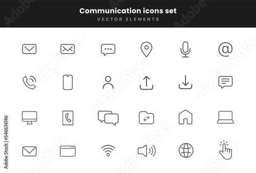 Set contact icon simple line style communication icons. Message chat messaging chatting phone talking location internet people mail inbox icon symbol sign for UI UX website mobile app.