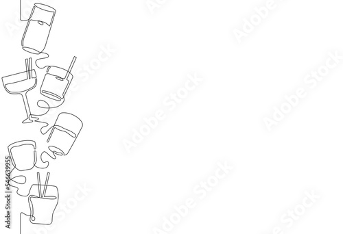 Background with different drinks. Seamless pattern which repeated vertically. Vector illustration.