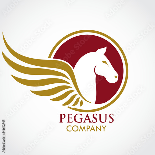 red yellow color winged horse pegasus negative shape logo