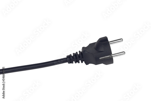 Electric European plug, isolate. The concept of saving electricity or charging. Black power cable with plug photo