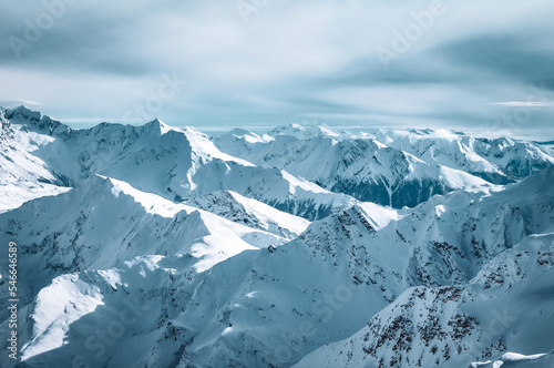 Wild and untouched snowy mountain landscape in breathtaking winter atmosphere photographed in M  lltal Glacier ski resort. M  lltaler glacier  Flattach  K  rnten  Austria  Europe.