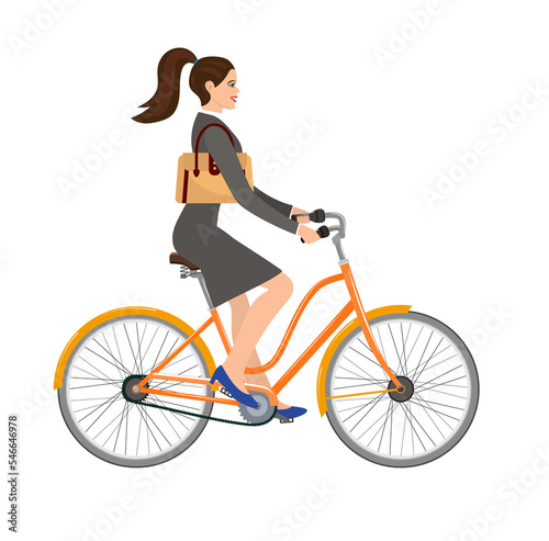 beautiful woman in dress rides a bicycle © Rogatnev