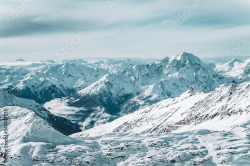 Wild and untouched snowy mountain landscape in breathtaking winter atmosphere photographed in Mölltal Glacier ski resort. Mölltaler glacier, Flattach, Kärnten, Austria, Europe.