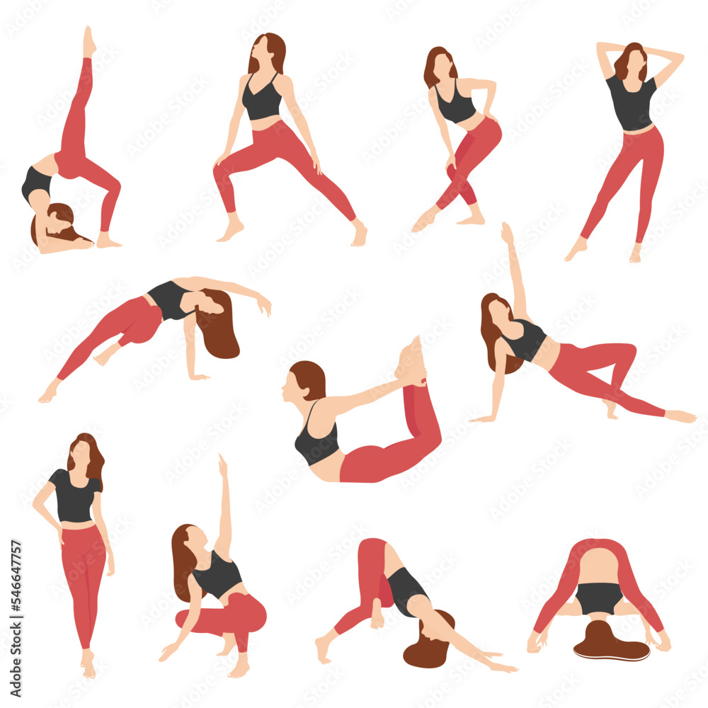 Sporty Girl Vector Illustration. Set of yoga poses. Stretching Girls. Female Sport, Women in sportive wear flat vector illustration
Sporty Girl Vector Illustration. Set of yoga poses. Stretching Girls. Female Sport, Women in sportive wear flat vector illustration