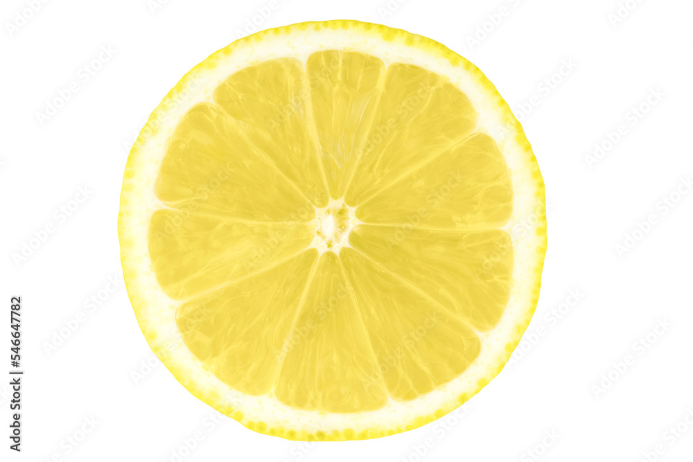 Round piece of lemon isolated on transparent background, close-up.