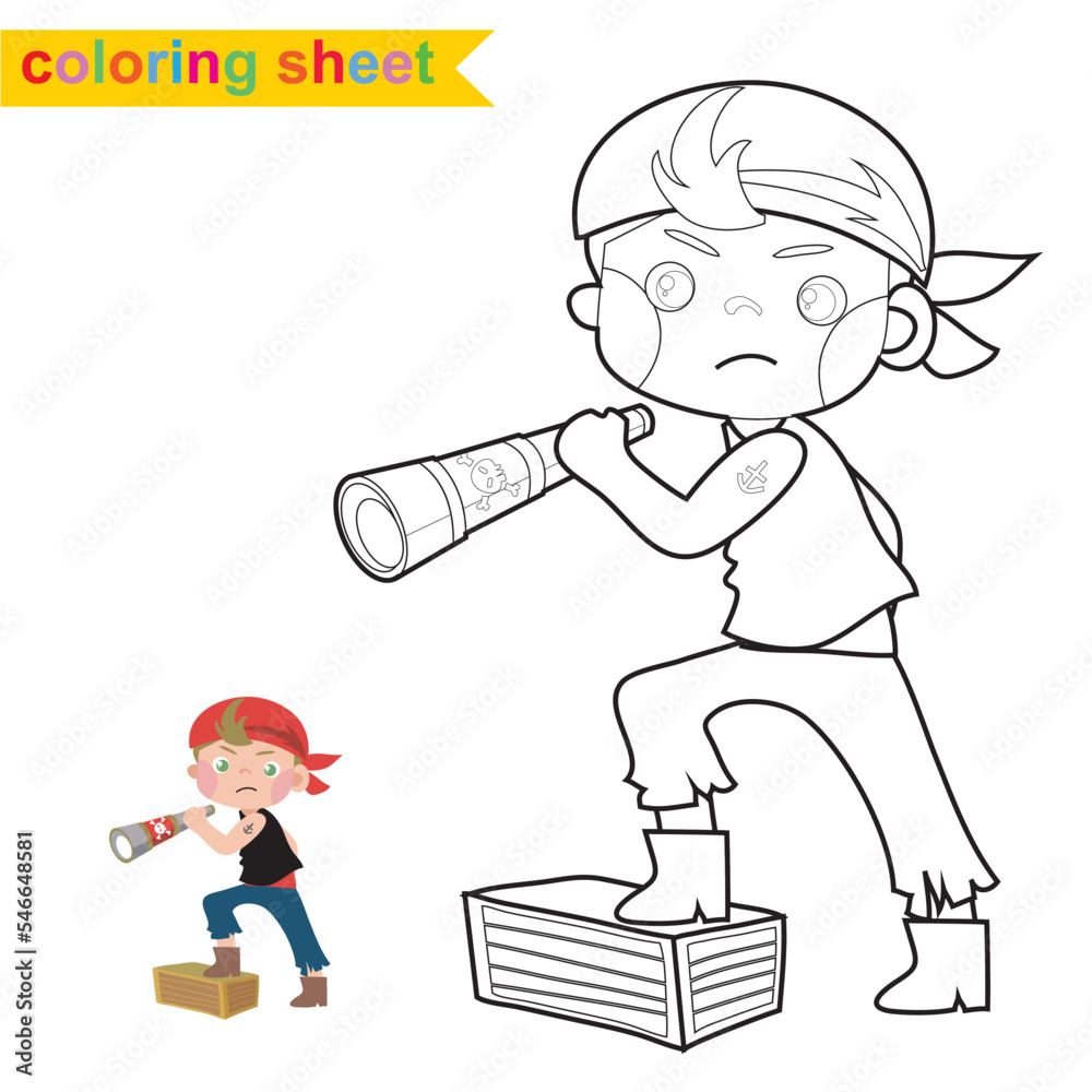 Cute pirate coloring page. Educational printable coloring worksheet