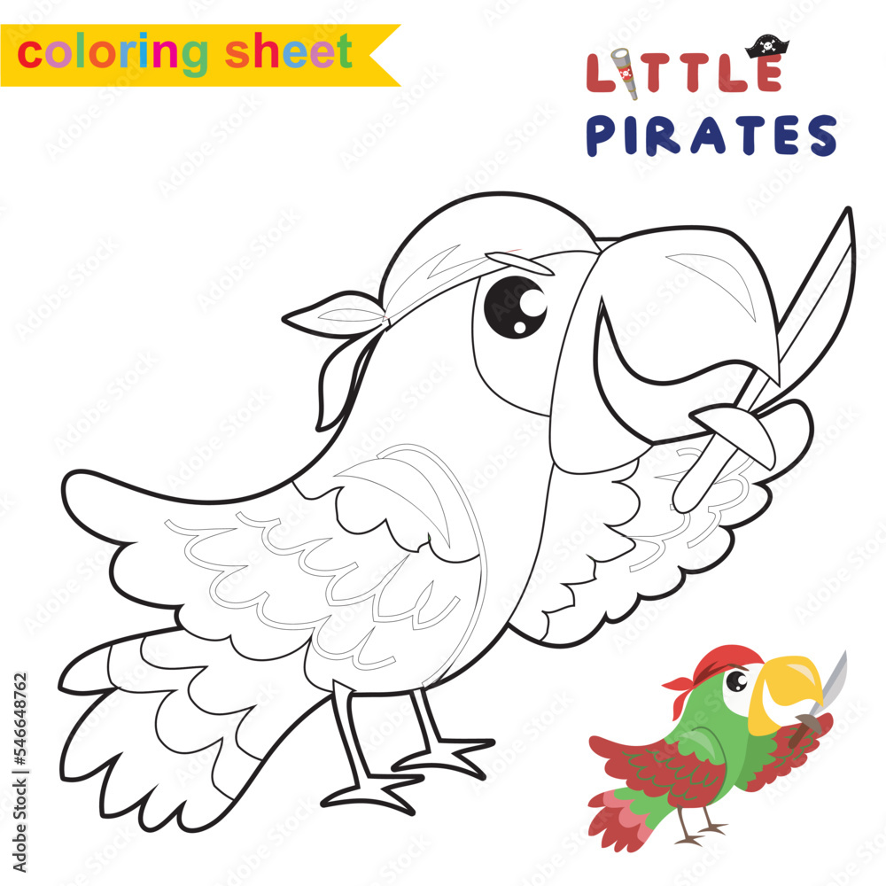 Cute pirate coloring page. Educational printable coloring worksheet