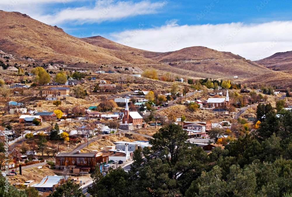 An overview of the historic town of Austin, NV, located on Highway 50