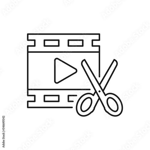 Cut or trim video icon line style isolated on white background. Vector illustration