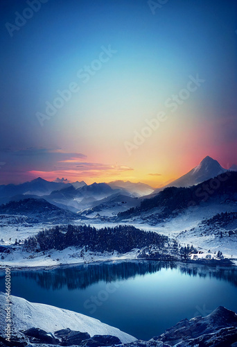 Horizontal shot of a untouched strong mountains with beautiful river 3d illustrated
