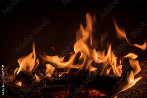 fireplace flames in the winter heat