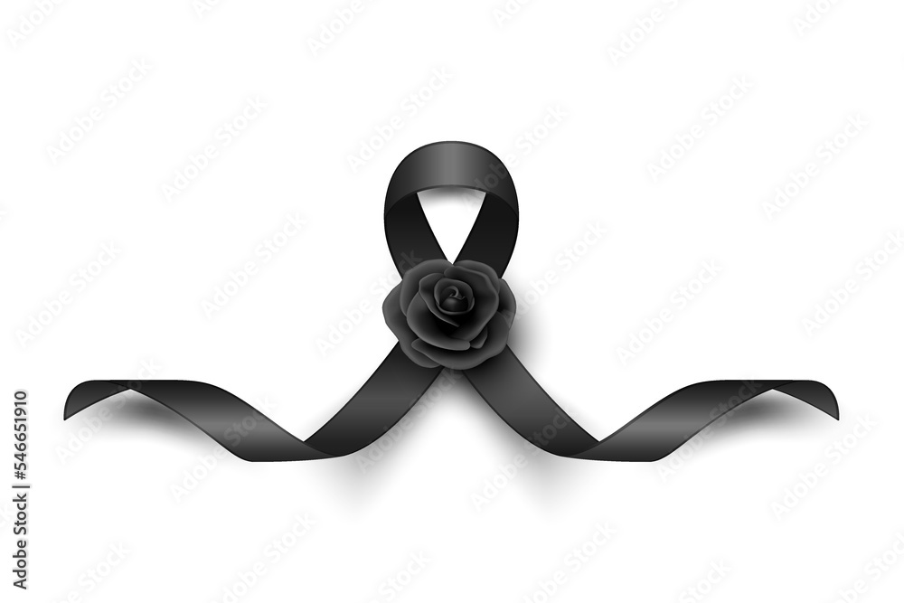 Vector Black Silk Ribbon with Black Rose. Design Template for Funeral Card,  Banner, Invitation Stock Vector - Illustration of banner, vector: 260389855