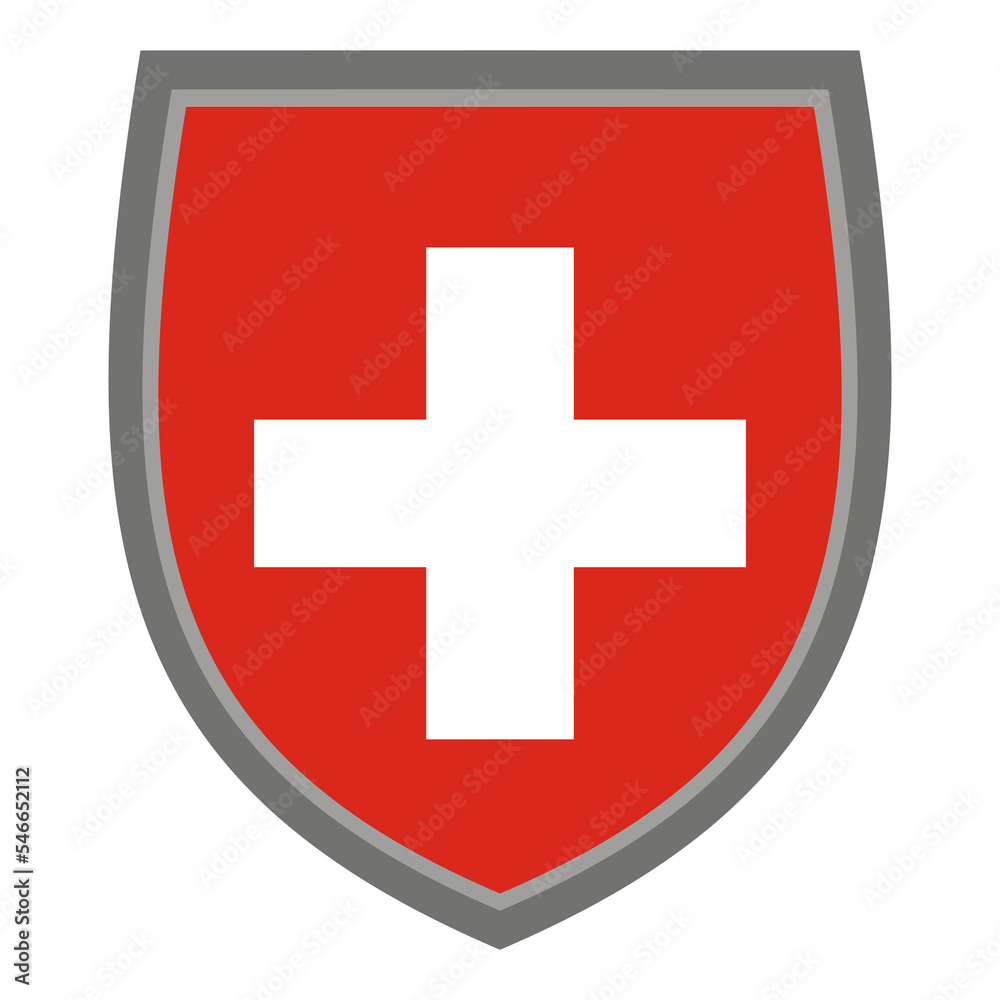 Shield with the colors of the flag of Switzerland, Swiss flag cut out - original RGB color Shield with the colors of the flag of Switzerland, Swiss flag cut out - original RGB color