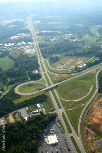 Aerial view of an interchange on an interstate highway near Greenville, SC. photo