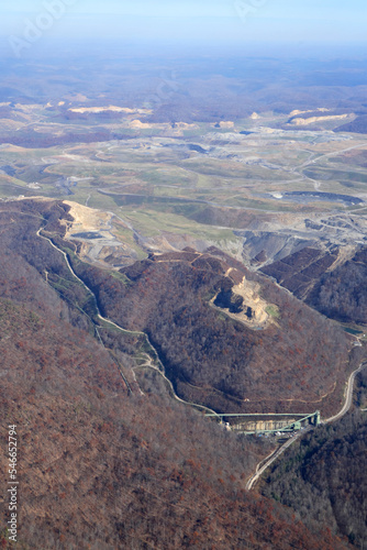 Aerial view of a mountaintop removal coal mining operation in West Virginia. photo