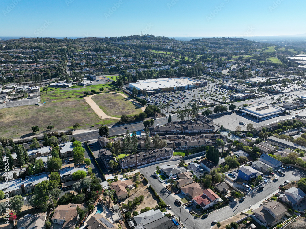 Fototapeta premium Aerial view of of La Habra city , in northwestern corner of Orange County, California, United States.
