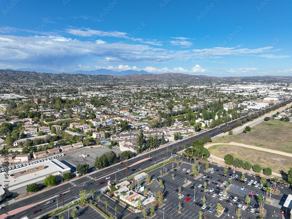 Aerial view of of La Habra city , in northwestern corner of Orange County, California, United States.