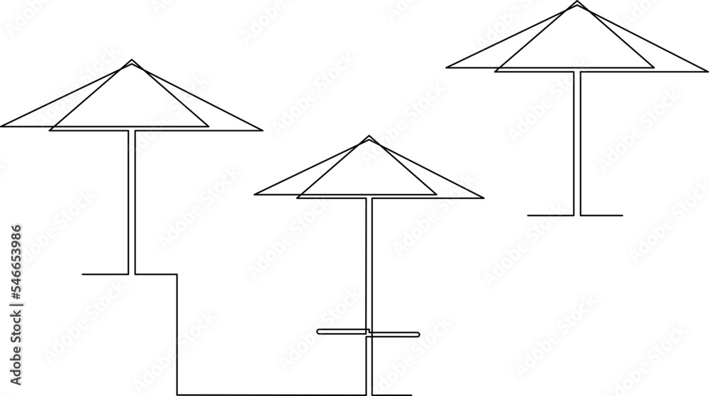 Sun umbrella. Beach umbrella to create shade from the sun. Continuous line drawing. Vector illustration Sun umbrella. Beach umbrella to create shade from the sun. Continuous line drawing. Vector illustration