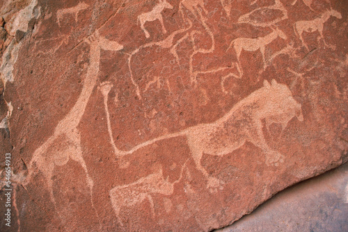 Petroglyphs on stone, Namibia. (detail) photo