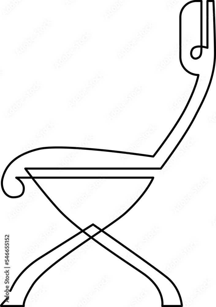 Chair with wooden seat, outdoor cafe furniture, profile, illustration. Continuous line drawing, isolated on white background. Vector illustration.