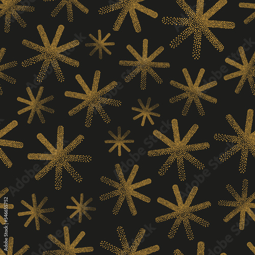 Golden snowflake pattern. Seamless vector Christmas illustration.