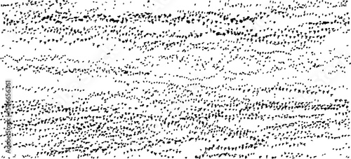 Monochrome texture composed of irregular graphic elements. Distressed uneven grunge background. Abstract vector illustration. Overlay for interesting effect and depth. Isolated on white background.