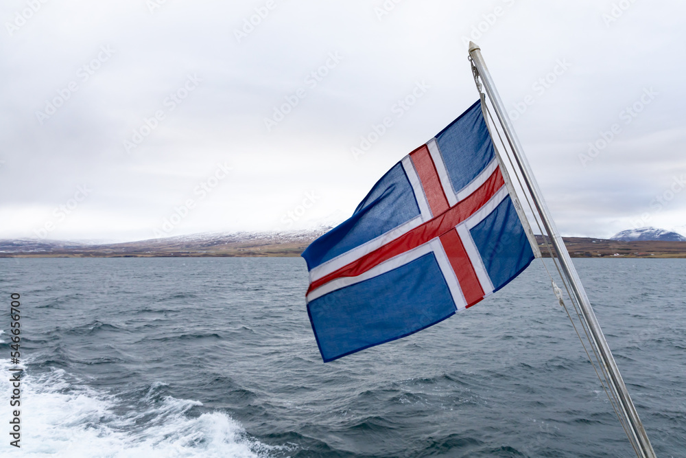 Fototapeta premium Icelandic Flag on a Boat