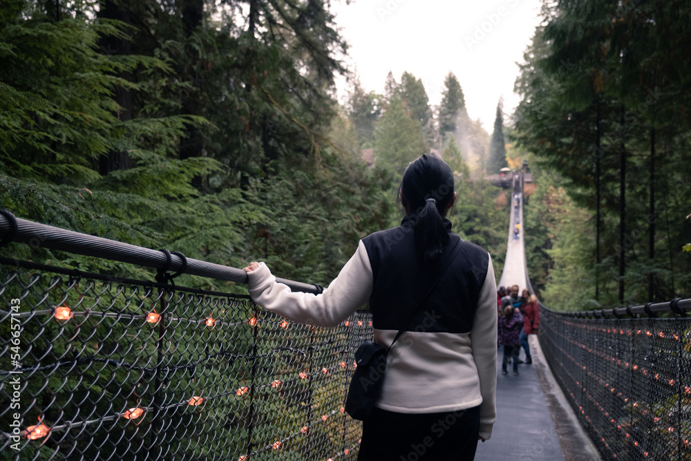 Canada Autumn travel destination in British Columbia. Tourists walking