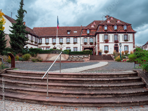 Marlenheim, France - October 13, 2022: Townhouse in Marlenheim in Alsace, at the end of the wine road photo