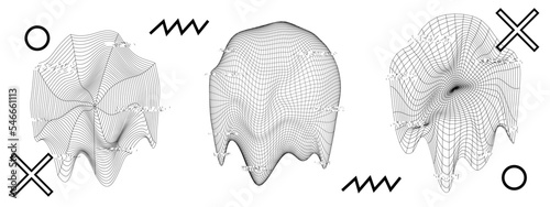 Glitch shapes and forms collection for websites. Abstract curved elements with a liquid and defect effects. Vector illustration.