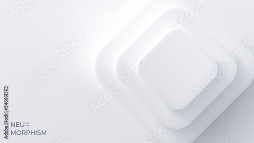 Top view podium, neumorphic bright design. Rectangular shapes with rounded corners. Light, soft, clear and simple vector illustration. Elegant abstract background with copy space.