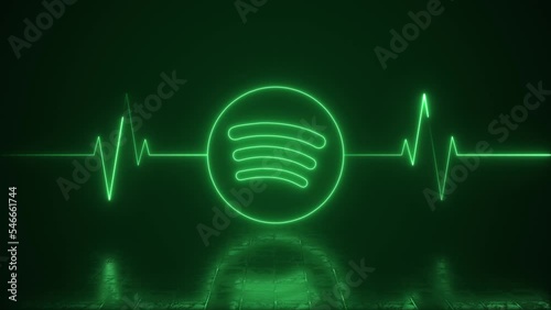 Neon Spotify Logo With Heartbeat Line Life Support Loop Background photo