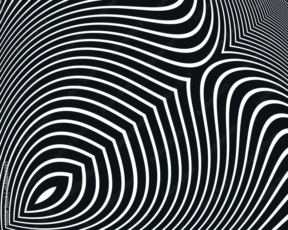  Line art optical .Wave design black and white. Pattern Digital image with a psychedelic stripes. Argent base for website, print, basis for banners, wallpapers, business cards, brochure