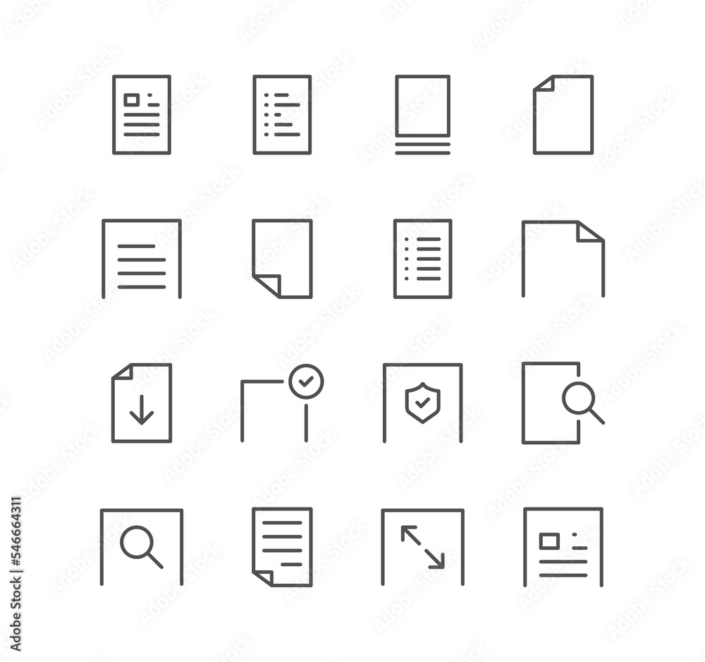 Set of document and paper icons, page, note, form, word, message and linear variety symbols.
Set of document and paper icons, page, note, form, word, message and linear variety symbols.