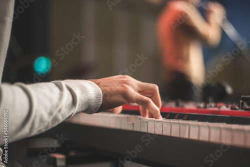 Musician playing piano in church