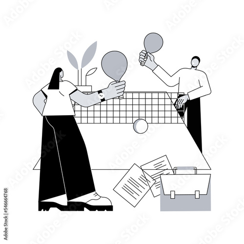 Office fun abstract concept vector illustration. Rest break at work, office fun game, stress management, sport zone, colleagues playing together, teambuilding activity abstract metaphor. photo