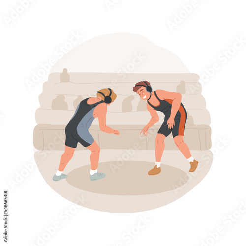 Wrestling isolated cartoon vector illustration. Sport in high school, competitive power training, young wrestler, teenager wearing uniform, championship, physical education vector cartoon.