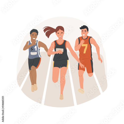 Track and field isolated cartoon vector illustration. Athletic training, high school sport activity, stadium jogging, outdoor running, sprinting, racetrack speed walking vector cartoon.