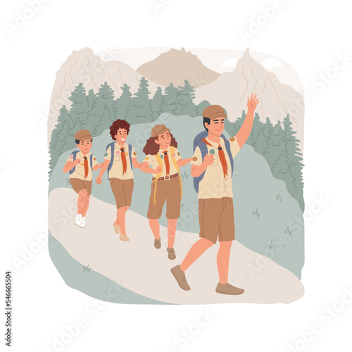 Scouting isolated cartoon vector illustration. Scout boy uniform, high school activity, american explorer, student club, tourist backpack, mountain hiking, outdoor summer camp vector cartoon.