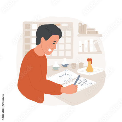 Chemistry isolated cartoon vector illustration. Education, teaching, high school curriculum, writing structural formula on blackboard, chemical science experiment, research exam vector cartoon.